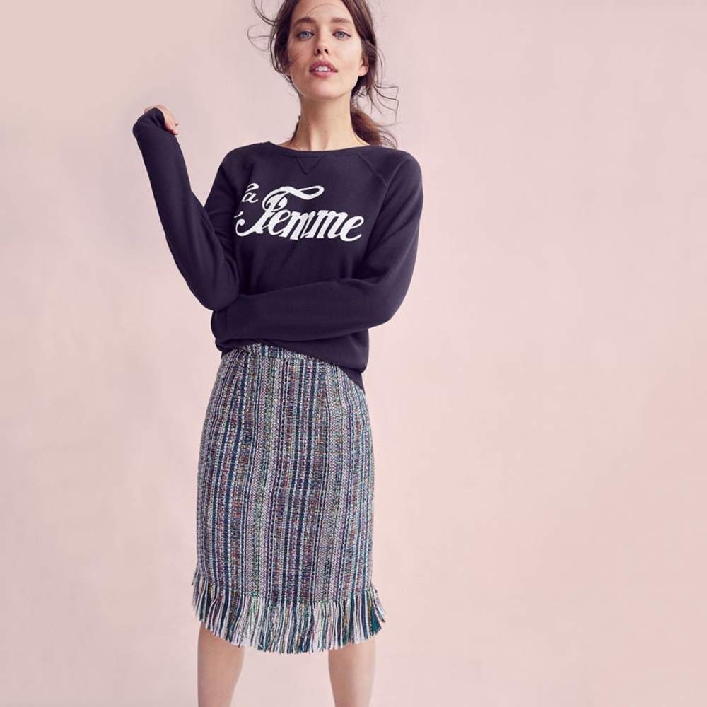 Anthropologie Mauve tweed fringe pencil skirt